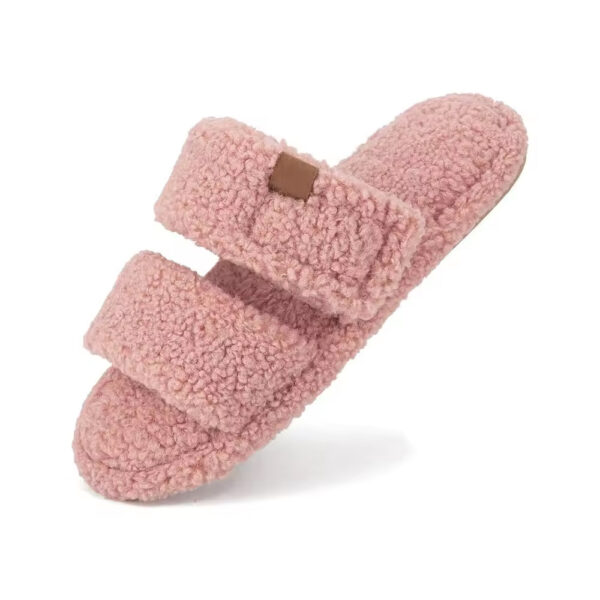 Washable Open Toe Slippers for Women Adjustable Memory Foam House Shoes Faux Fur Fuzzy Non Slip Slide Sandals Indoor Slippers