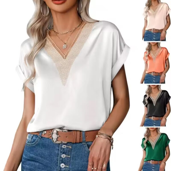 Summer Women's Blouses & Shirts V-neck Fashion Sexy Blouse Ladies Loose Top short-sleeve Vacation T shirt