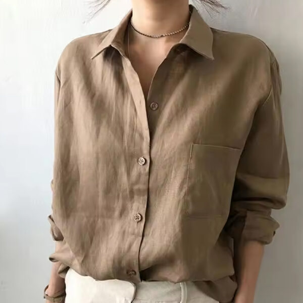 New Arrival Modest Women's Blouses & Shirts Custom Solid Color 100% Linen Shirt Stand Digital Printing for Ladies Woven Adults